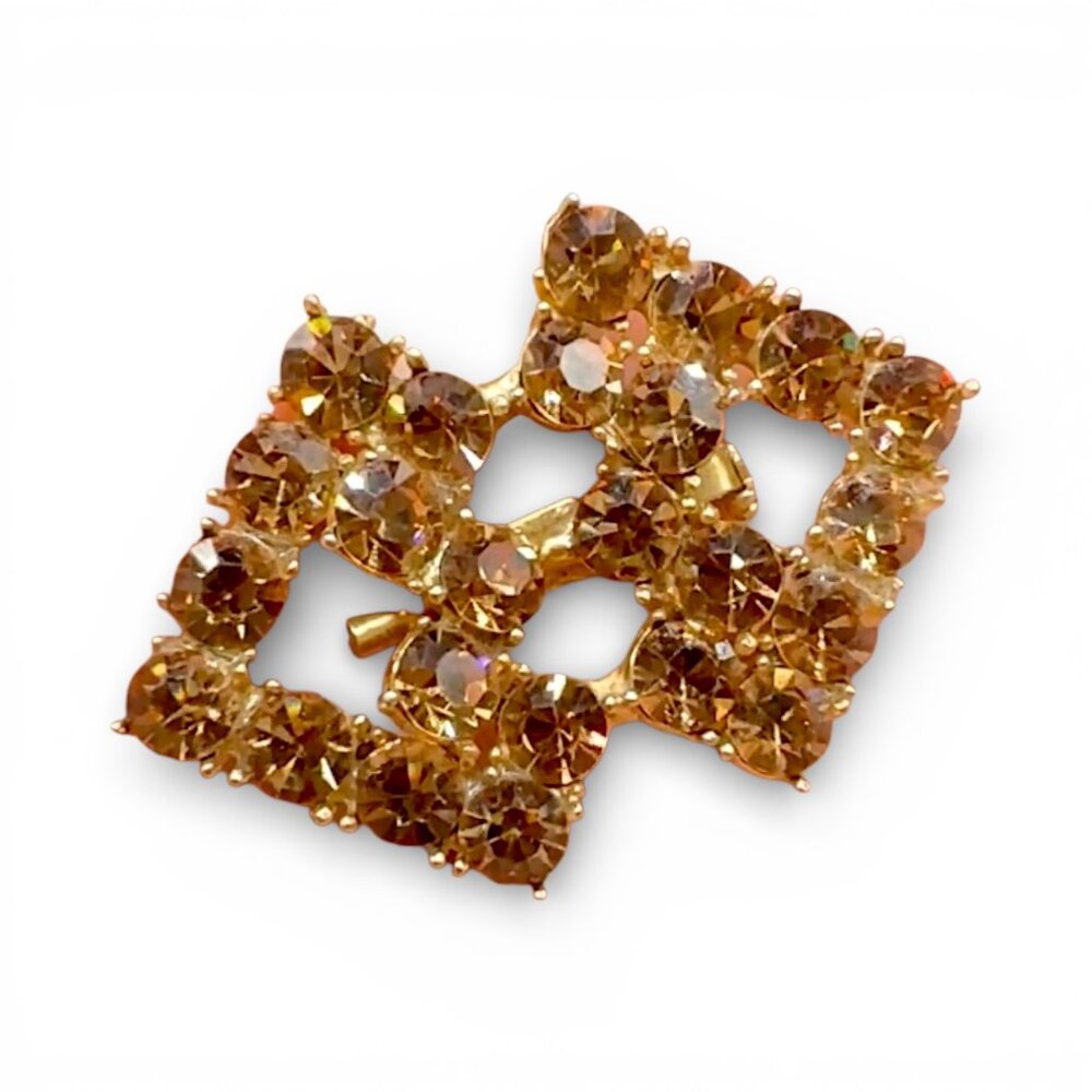 Vintage Brooch Amber Coloured Rhinestones Geometric Shape